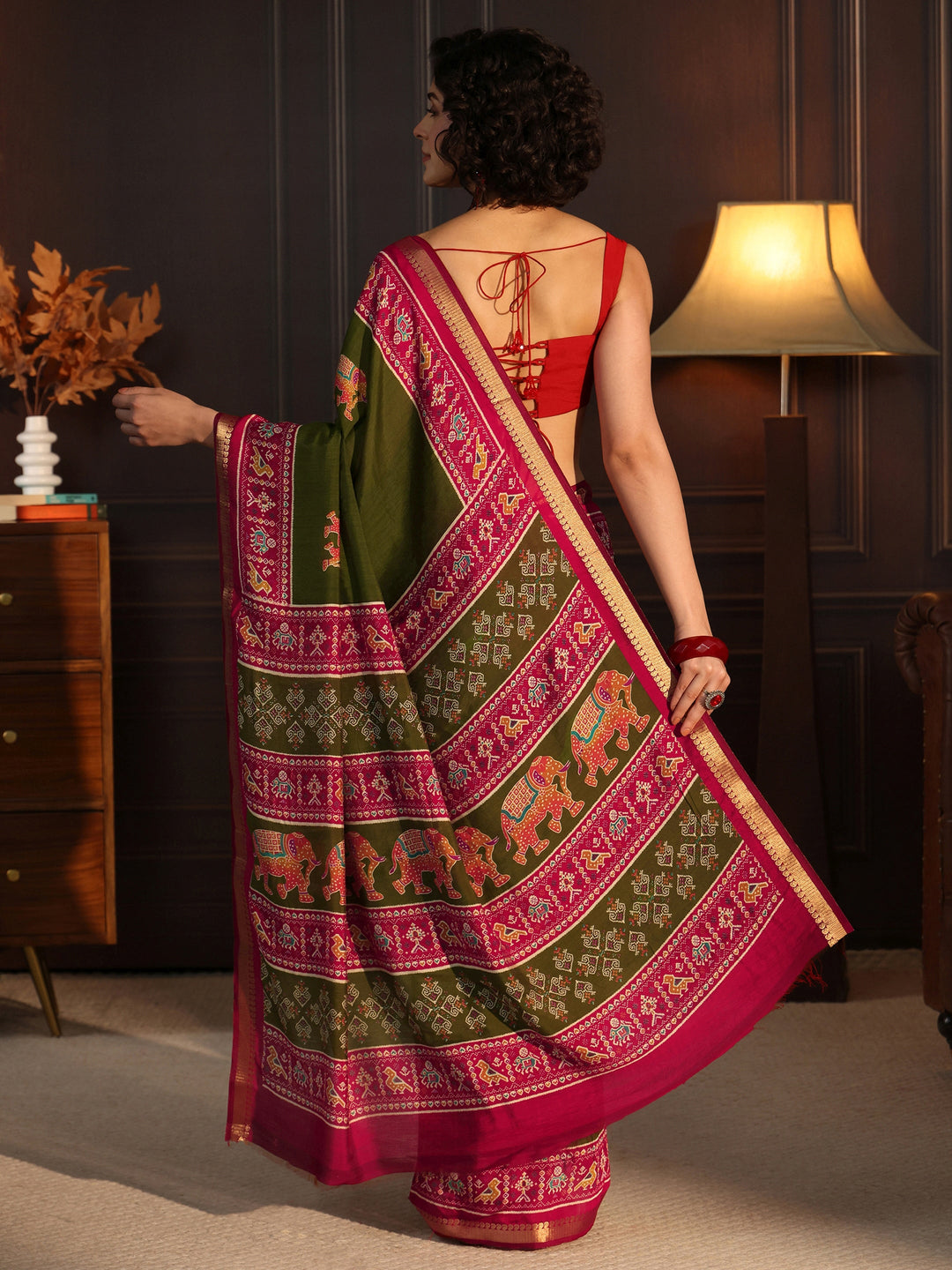  Libas Green Patola Border Printed Silk Blend Saree 