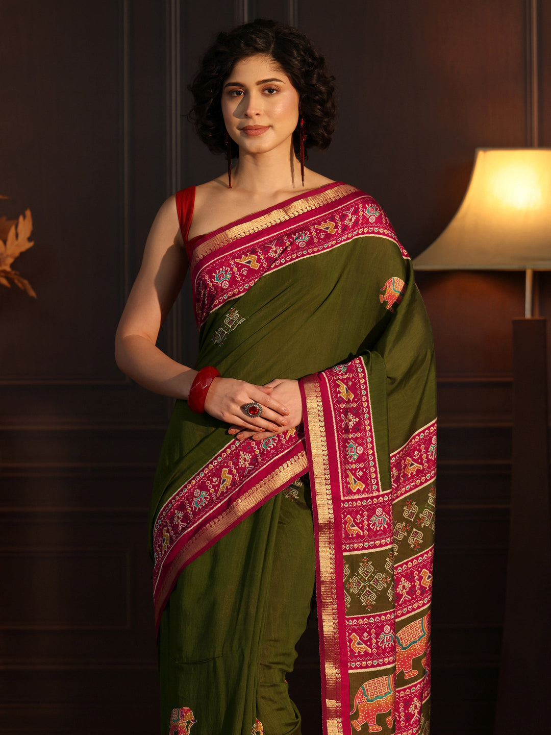 Libas Green Patola Border Printed Silk Blend Saree 