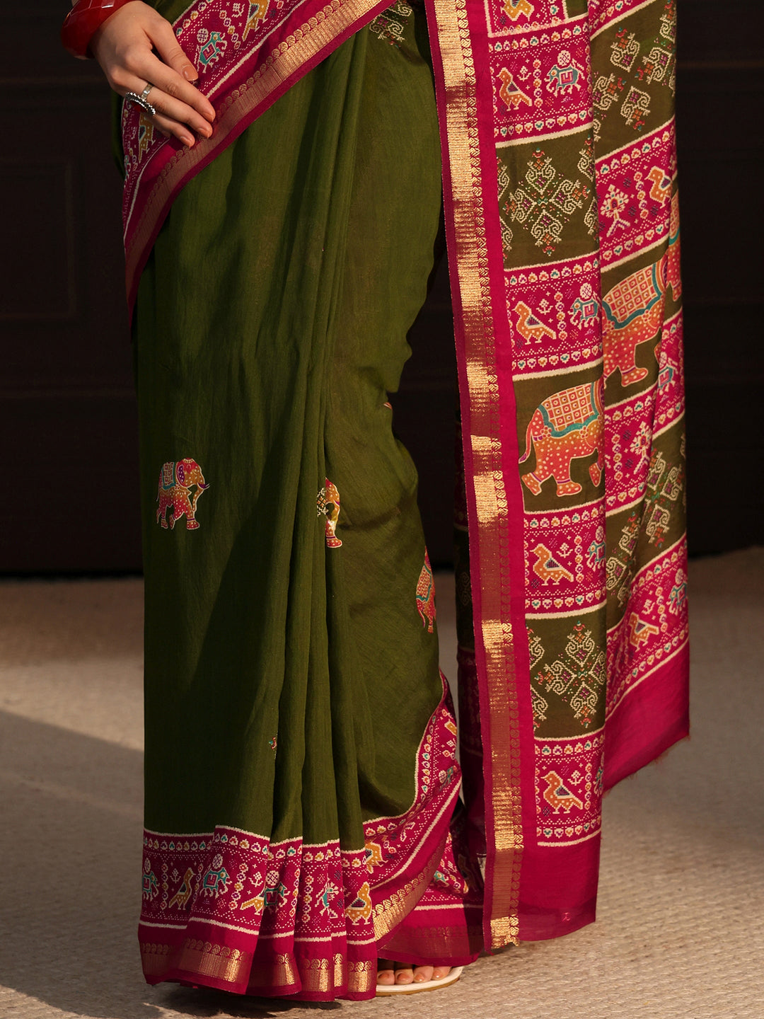  Libas Green Patola Border Printed Silk Blend Saree 