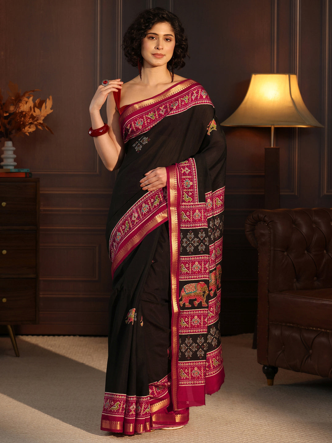  Libas Black Patola Border Printed Silk Blend Saree 