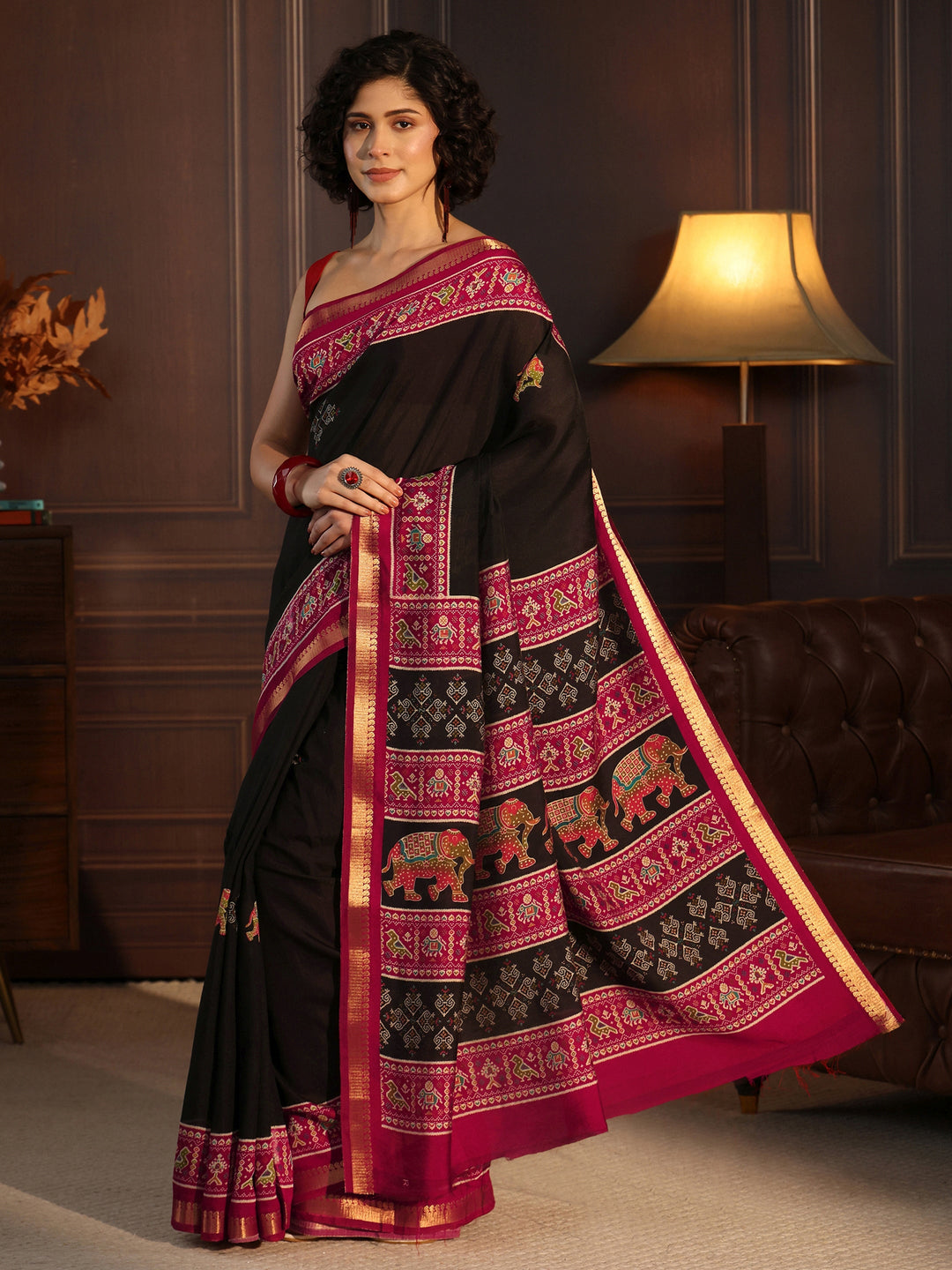  Libas Black Patola Border Printed Silk Blend Saree 