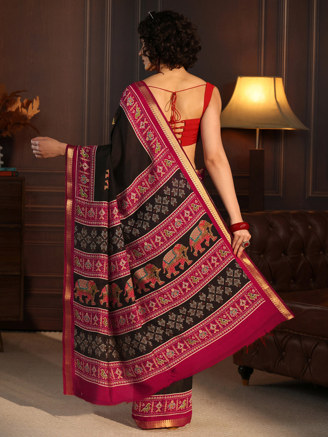  Libas Black Patola Border Printed Silk Blend Saree 