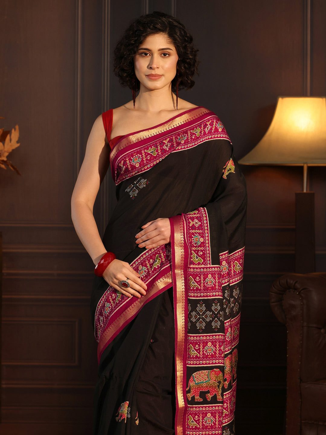  Libas Black Patola Border Printed Silk Blend Saree 
