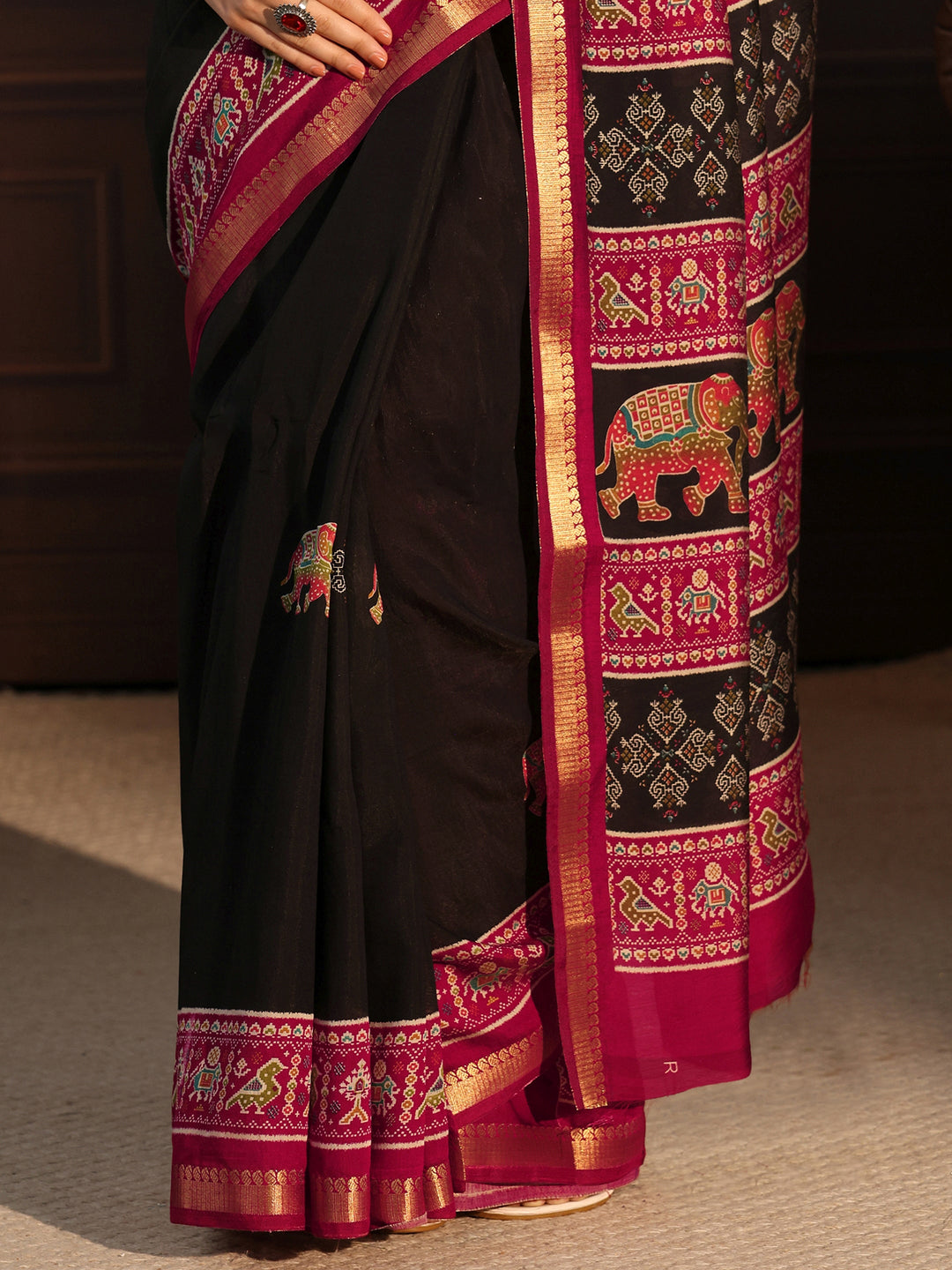  Libas Black Patola Border Printed Silk Blend Saree 