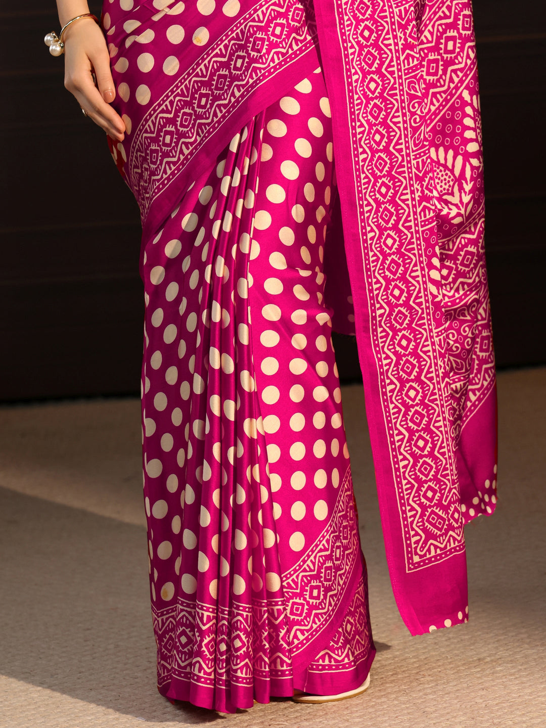  Libas Rani Pink Polka Dot Printed Silk Blend Saree 