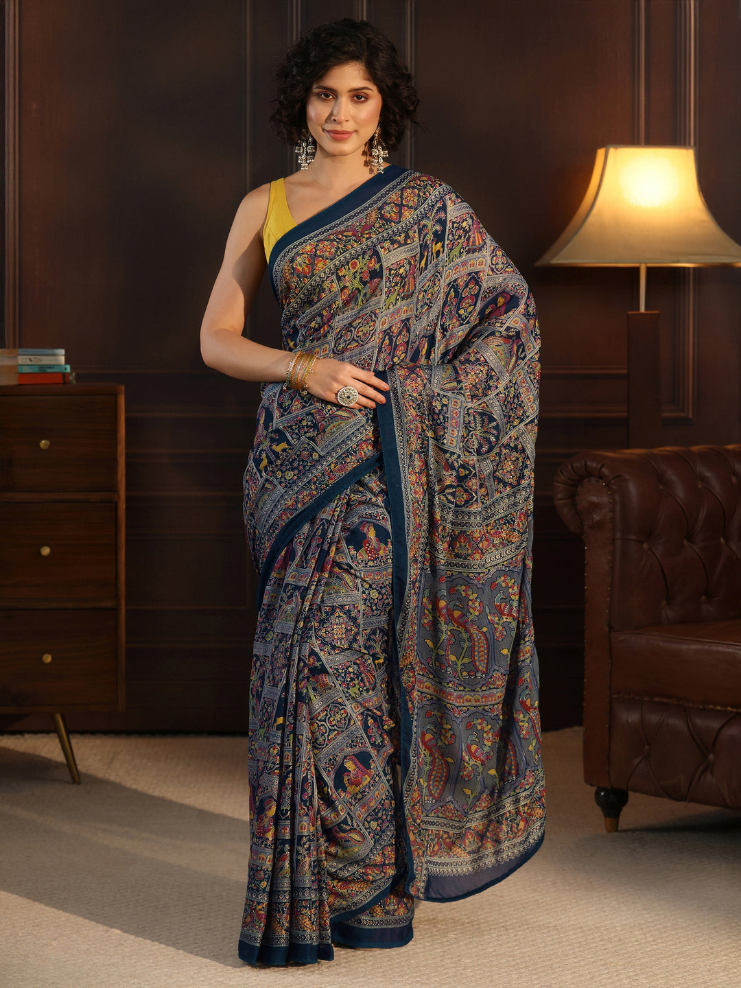  Libas Blue Ethnic Printed Georgette Saree 