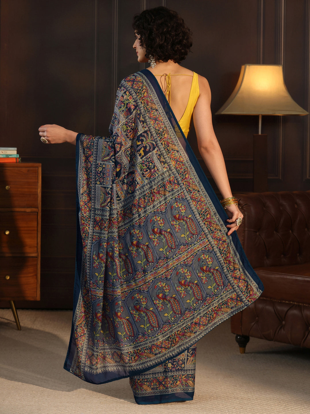  Libas Blue Ethnic Printed Georgette Saree 