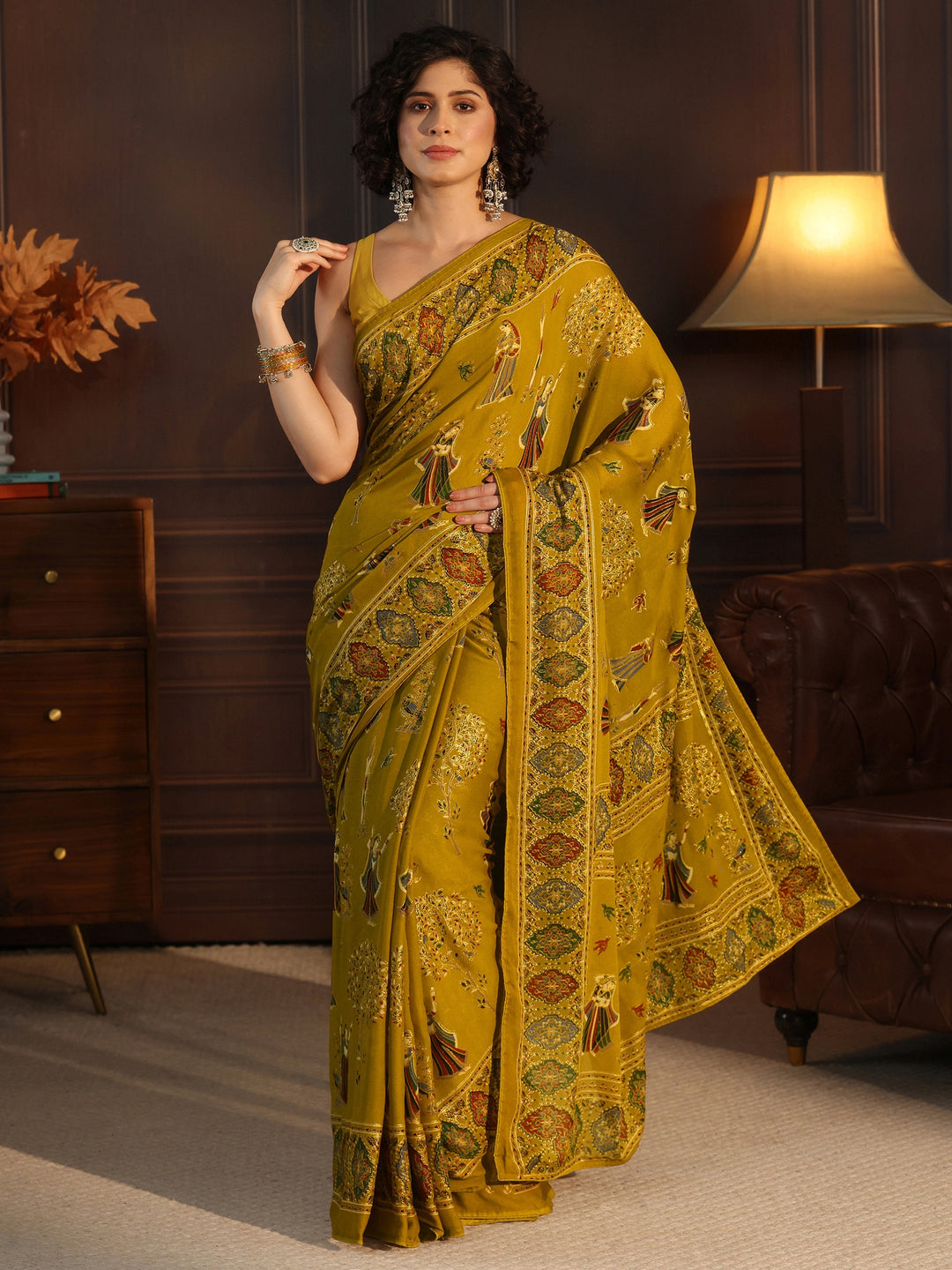  Libas Mustard Ethnic Printed Georgette Saree 