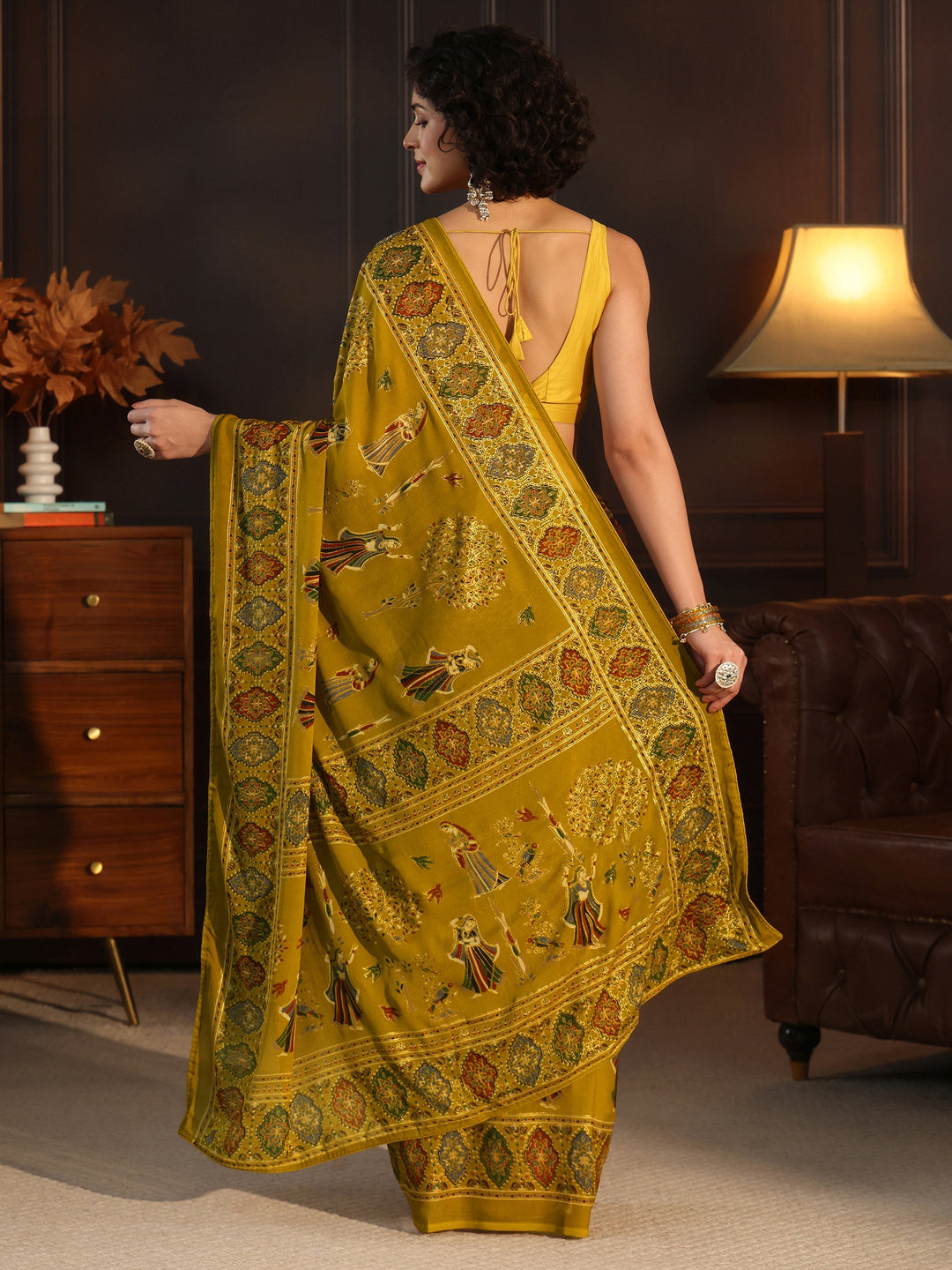  Libas Mustard Ethnic Printed Georgette Saree 