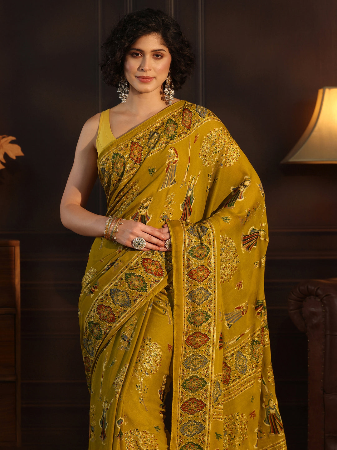  Libas Mustard Ethnic Printed Georgette Saree 