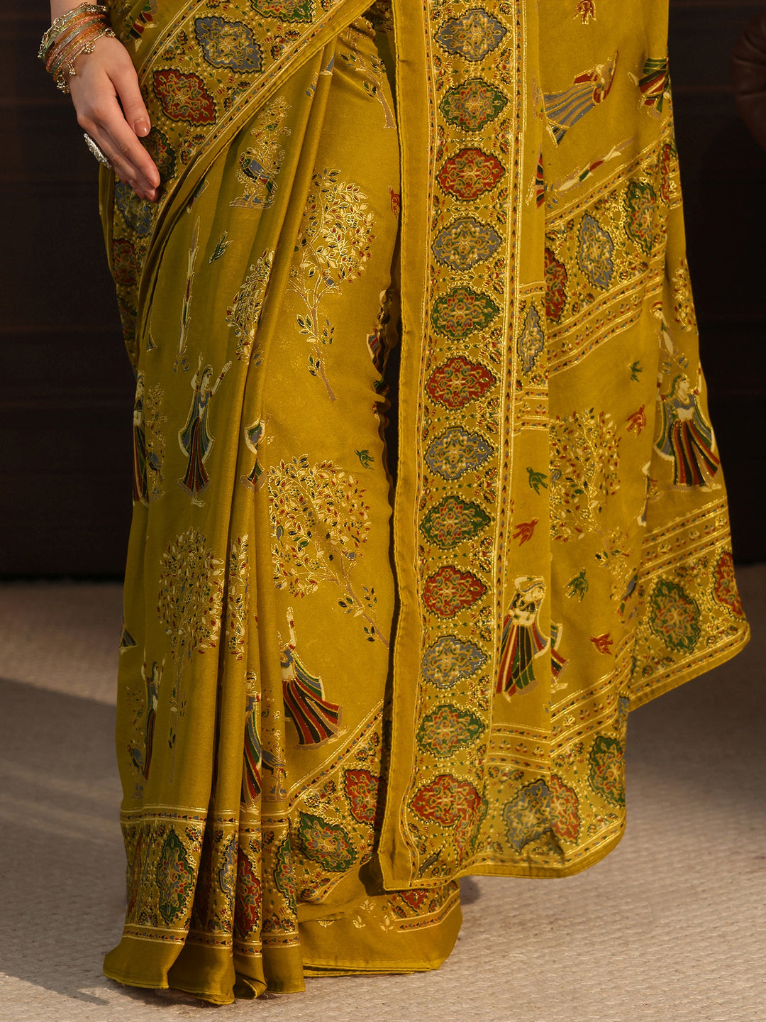  Libas Mustard Ethnic Printed Georgette Saree 