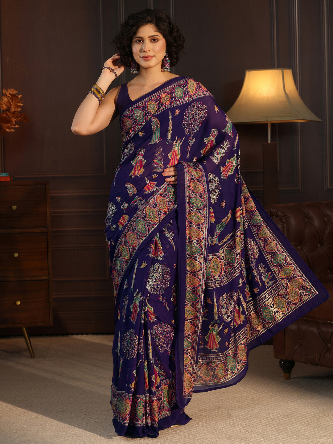  Libas Purple Ethnic Printed Georgette Saree 