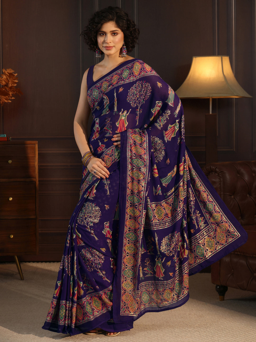  Libas Purple Ethnic Printed Georgette Saree 
