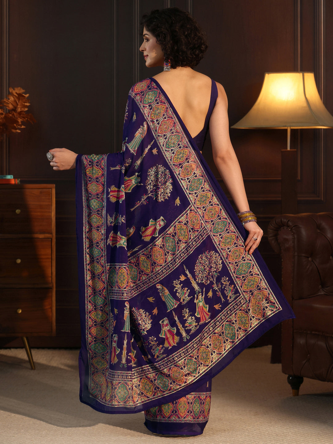  Libas Purple Ethnic Printed Georgette Saree 