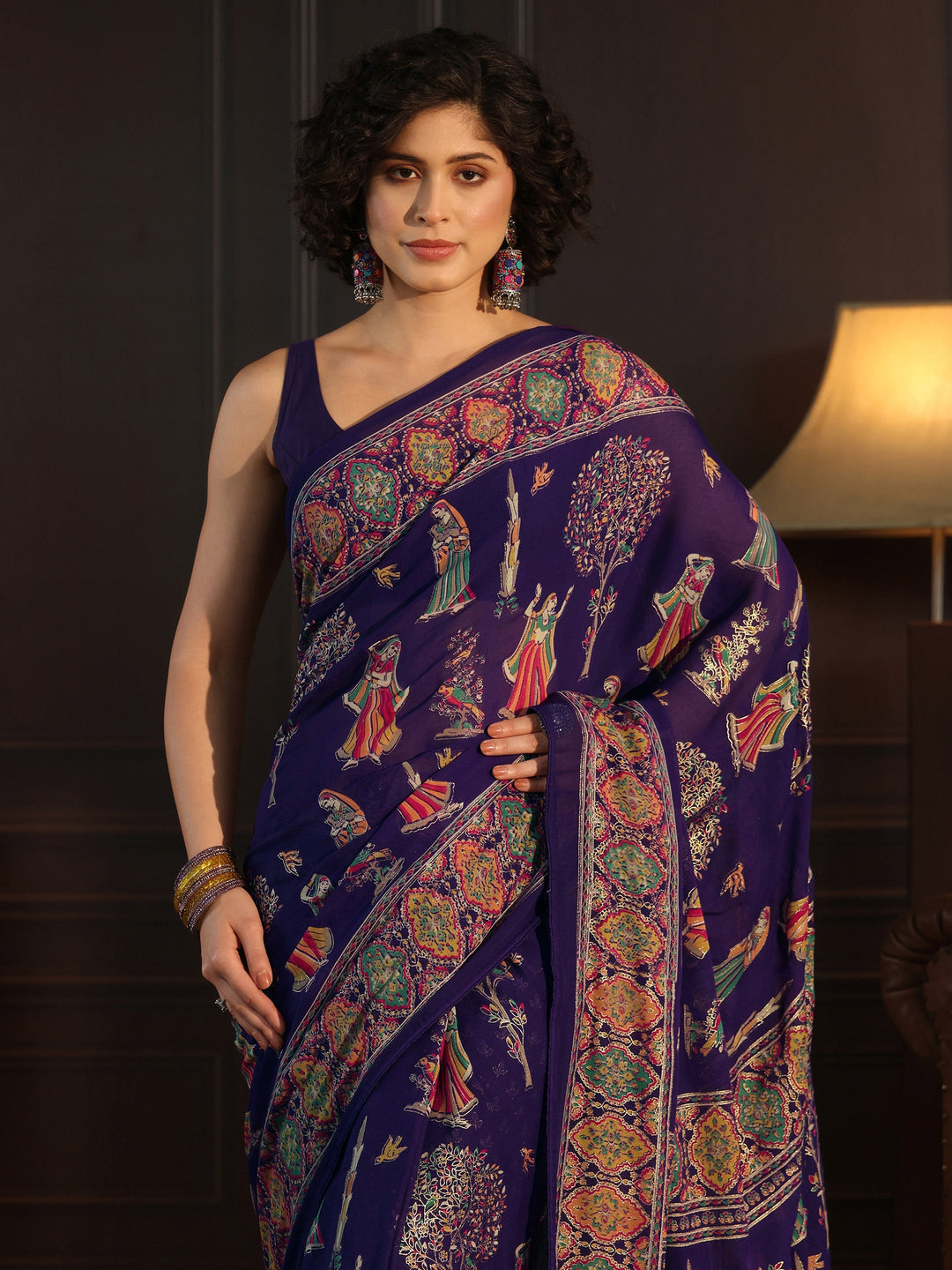  Libas Purple Ethnic Printed Georgette Saree 