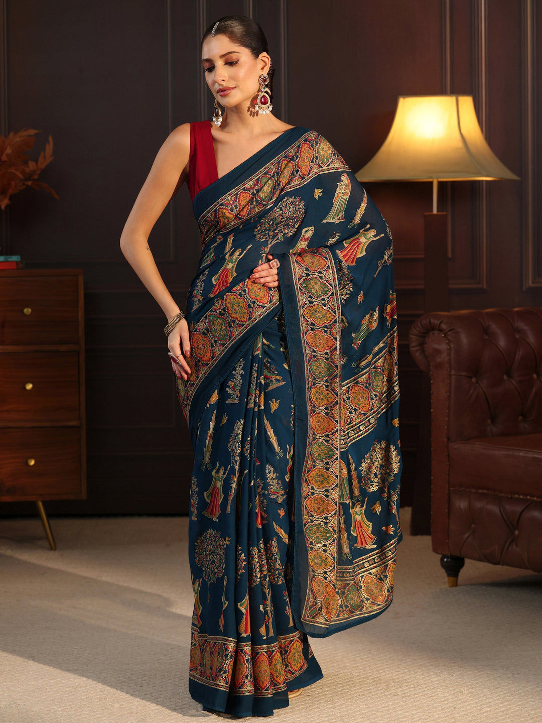  Libas Navy Blue Ethnic Printed Georgette Saree 