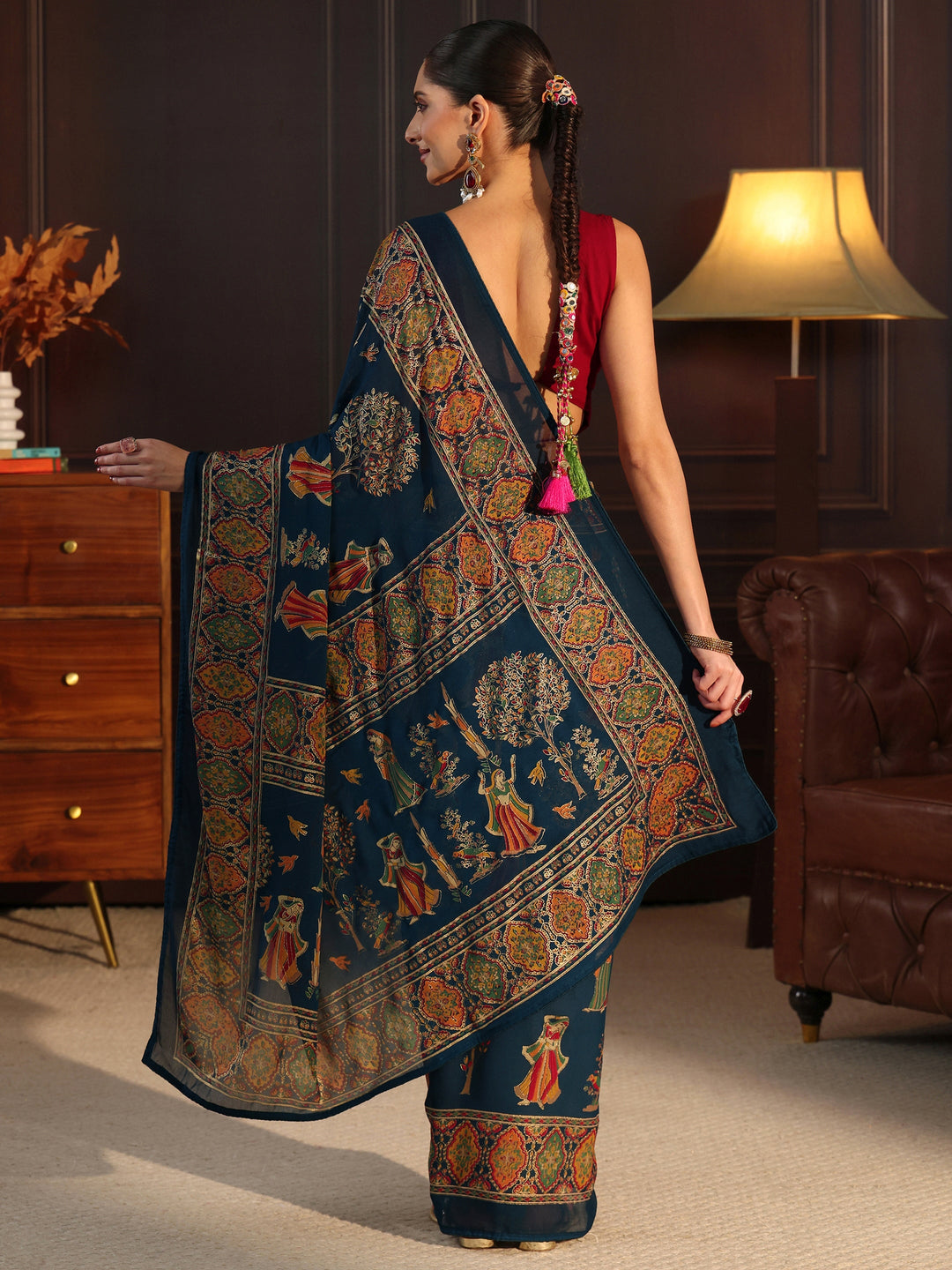  Libas Navy Blue Ethnic Printed Georgette Saree 