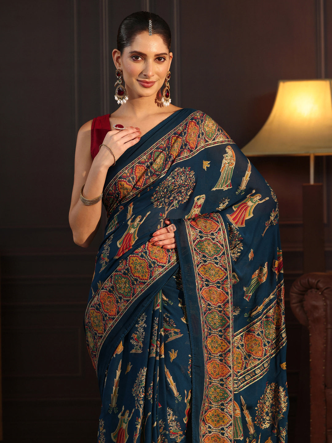  Libas Navy Blue Ethnic Printed Georgette Saree 