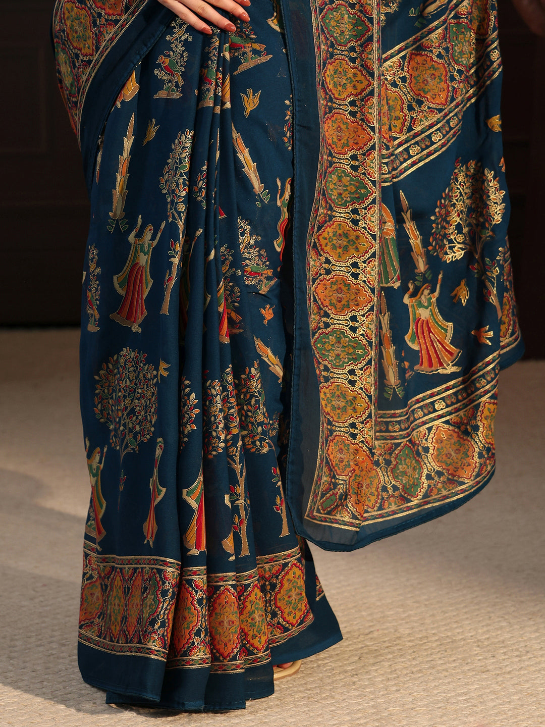  Libas Navy Blue Ethnic Printed Georgette Saree 