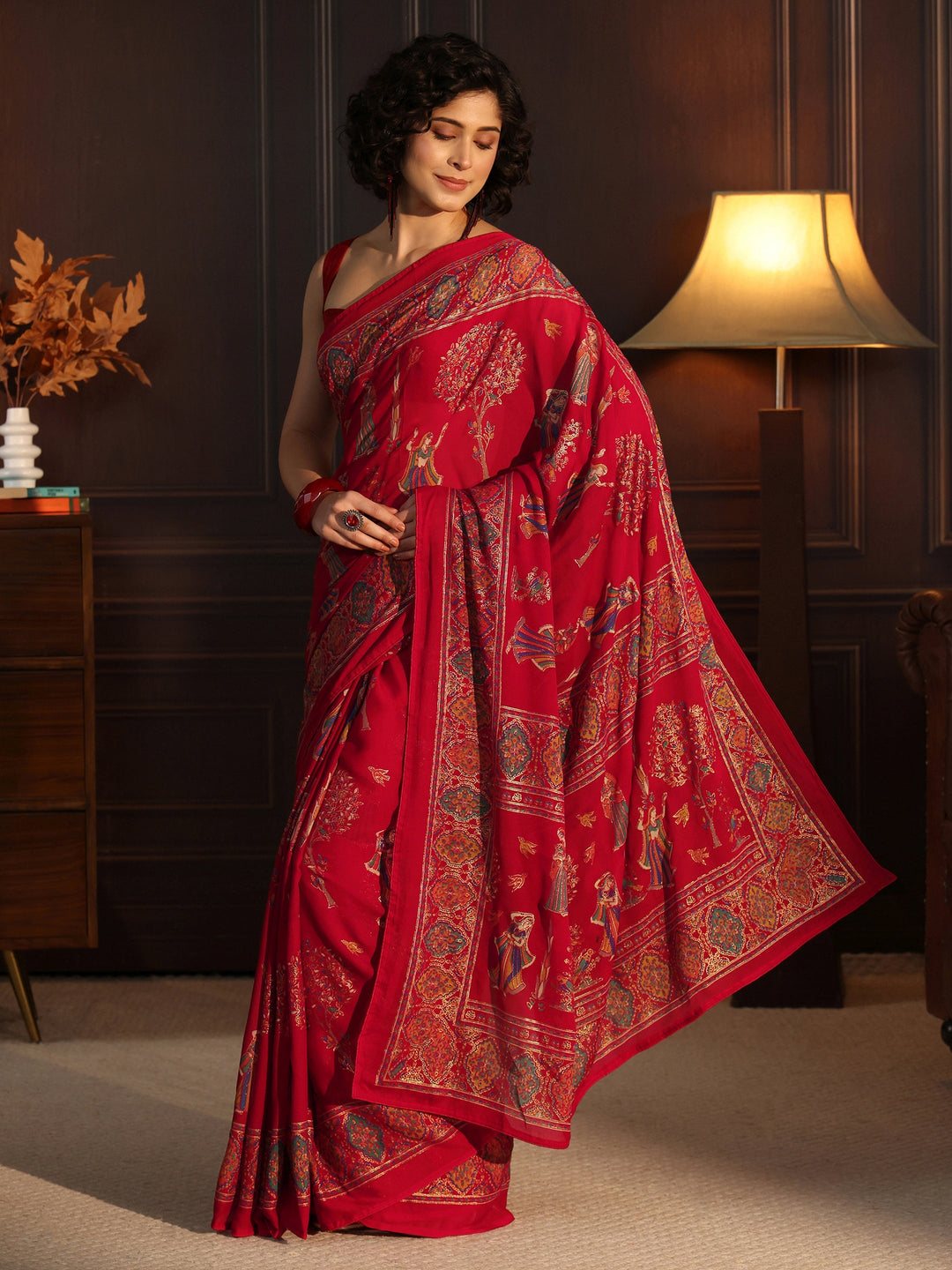  Libas Red Ethnic Printed Georgette Saree 