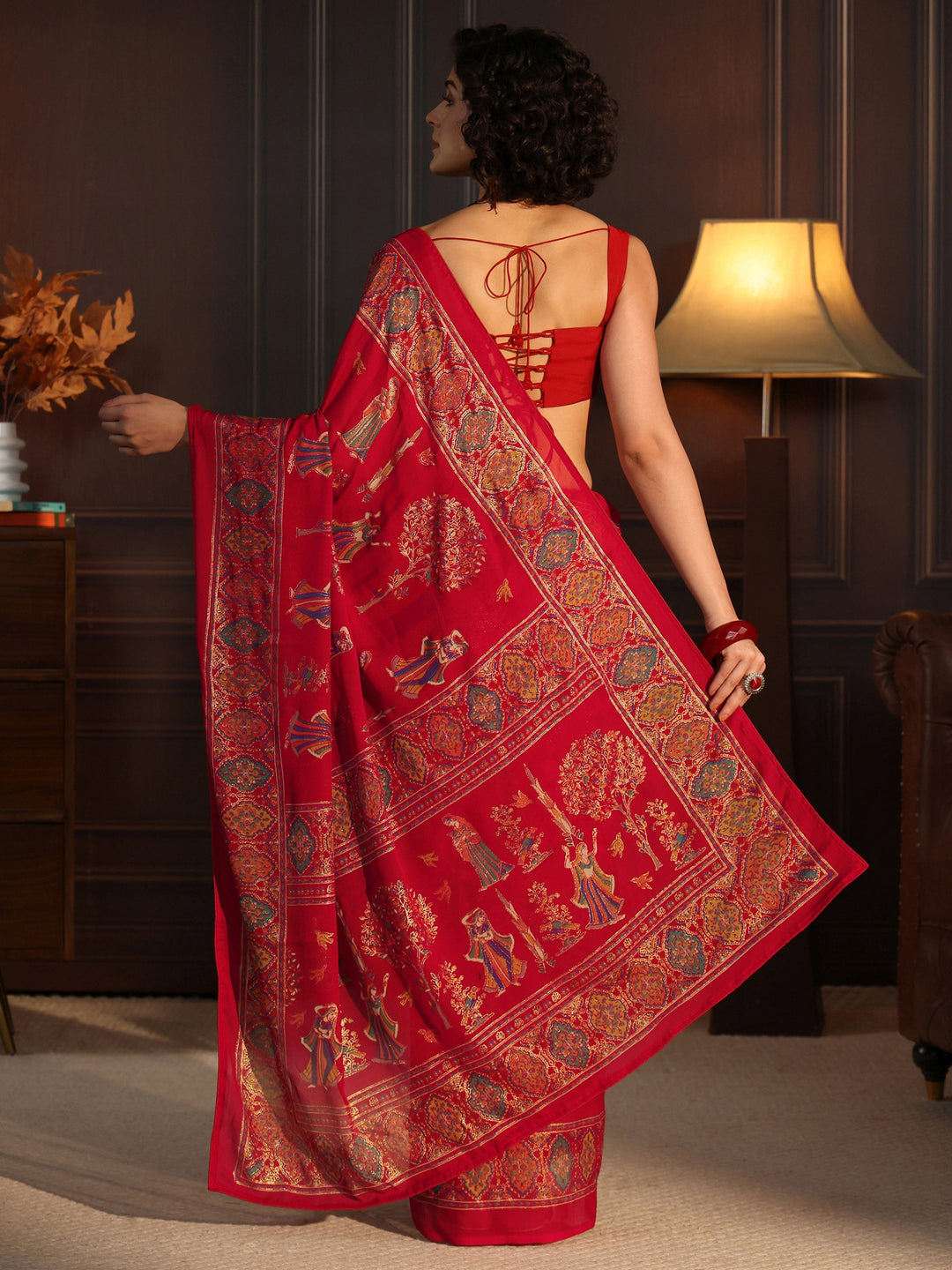  Libas Red Ethnic Printed Georgette Saree 
