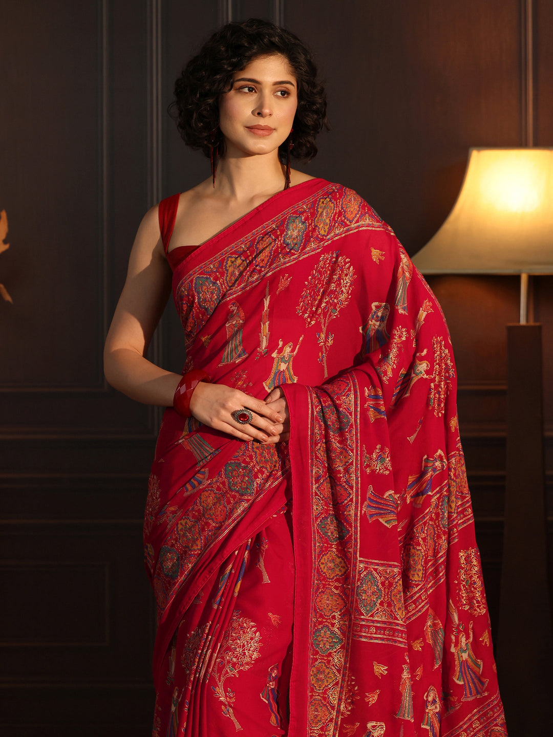  Libas Red Ethnic Printed Georgette Saree 