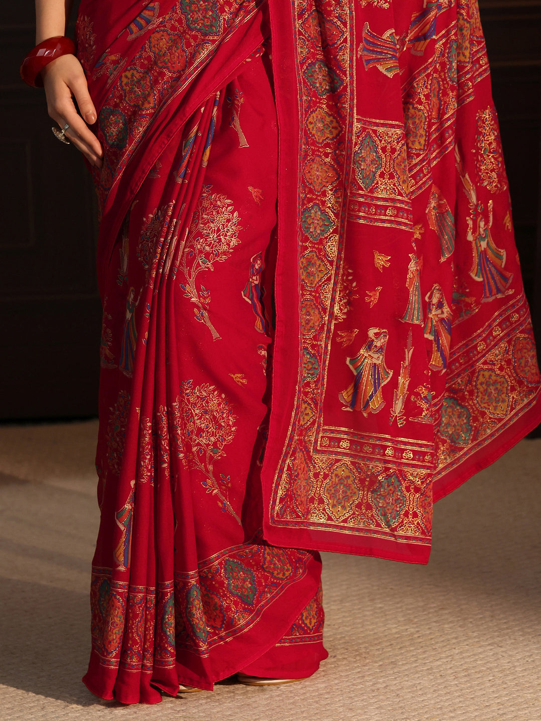 Libas Red Ethnic Printed Georgette Saree 