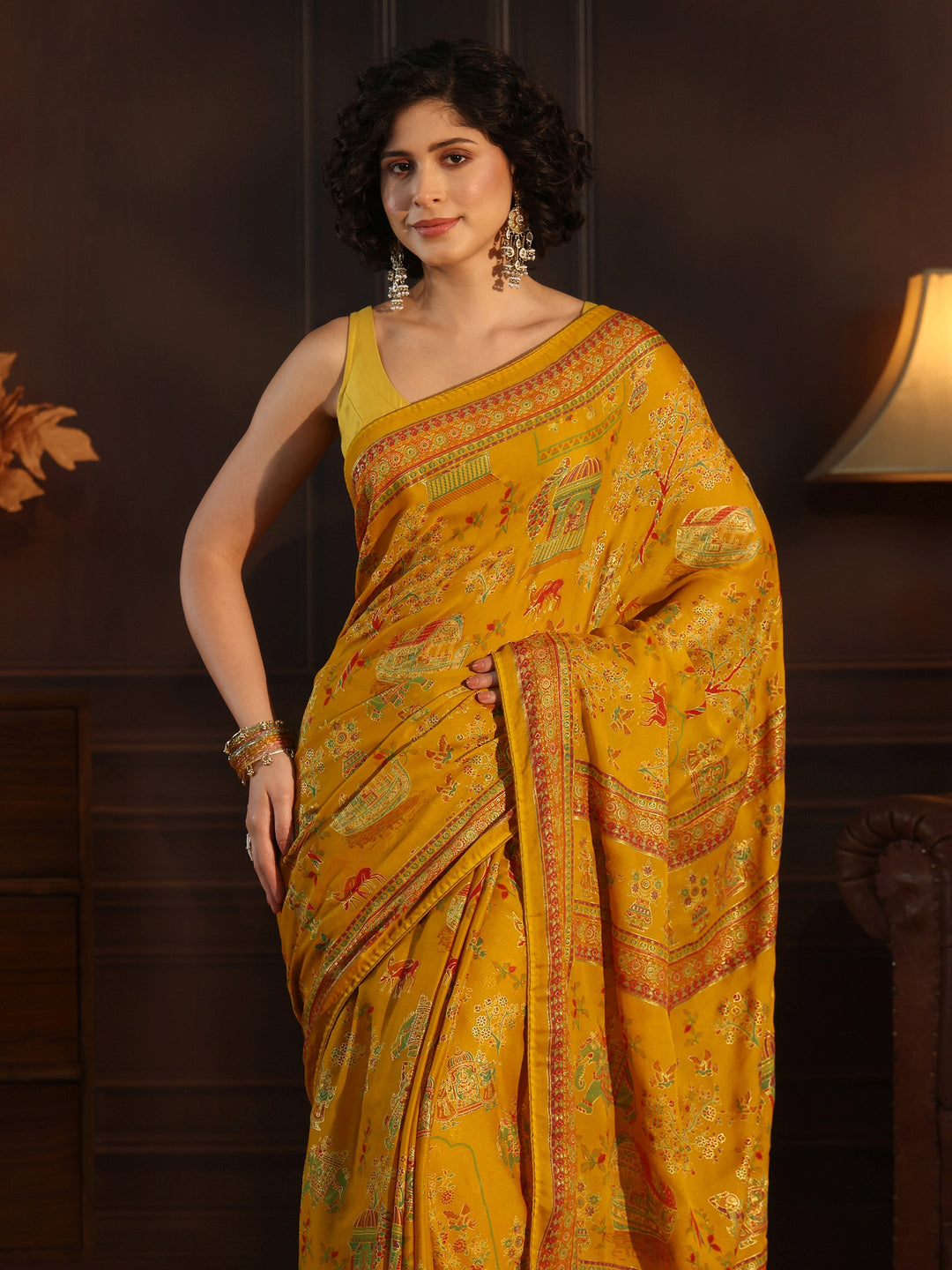  Libas Mustard Ethnic Printed Georgette Saree 