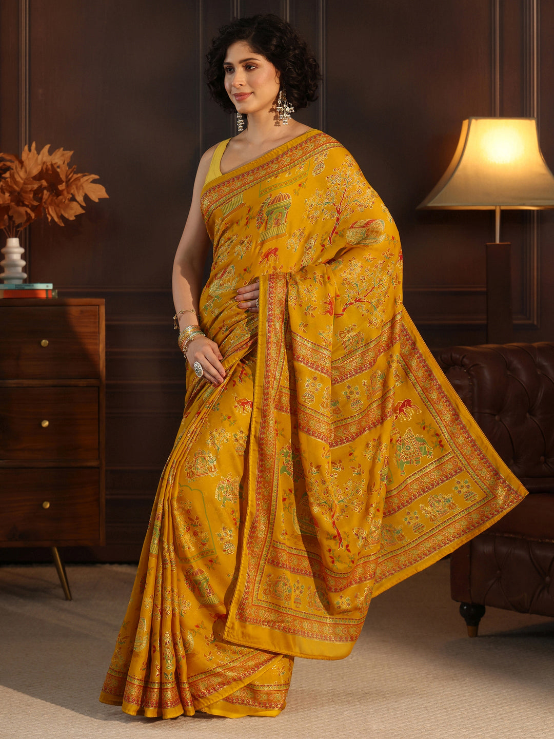  Libas Mustard Ethnic Printed Georgette Saree 