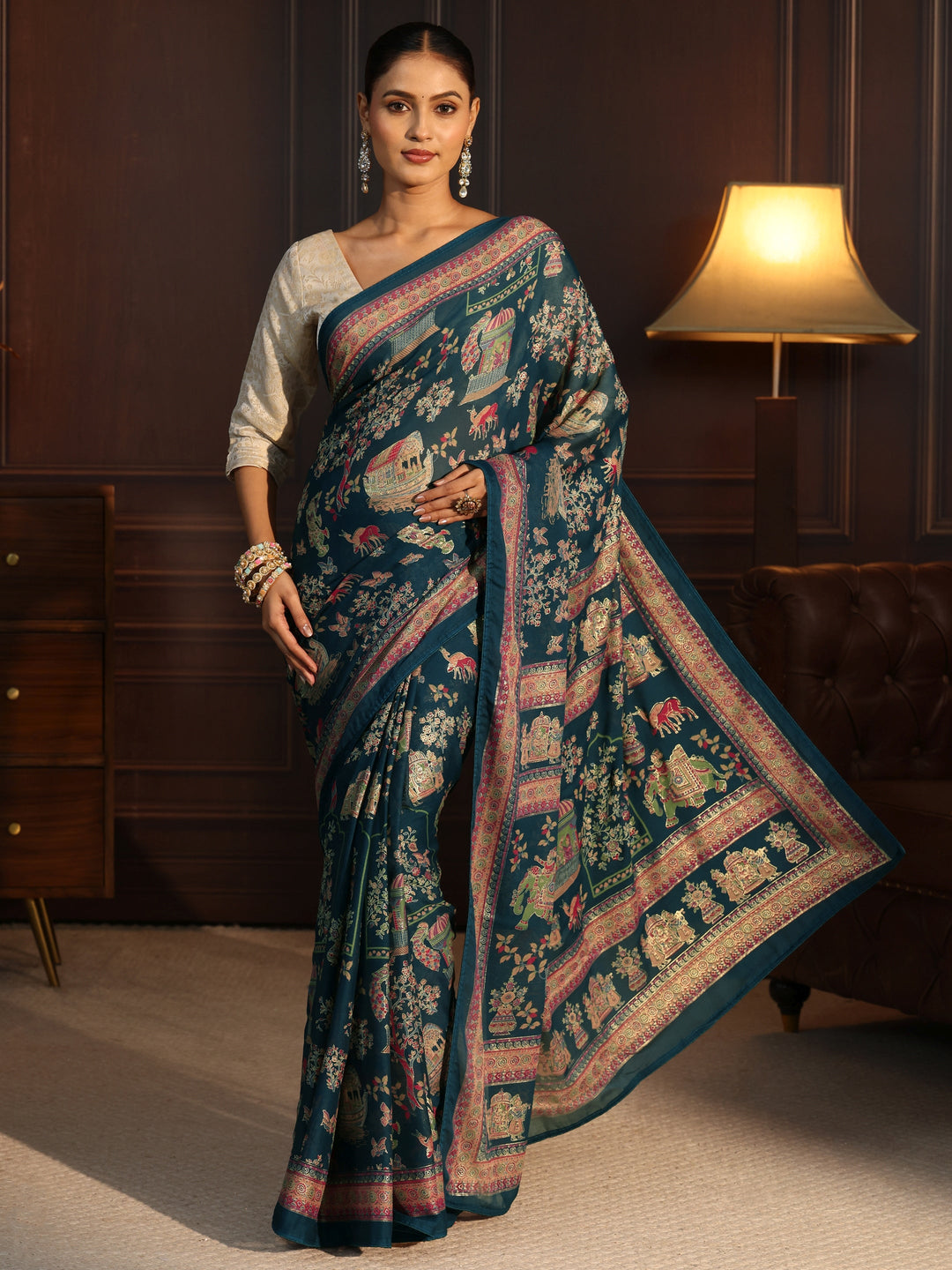  Libas Blue Ethnic Printed Georgette Saree 