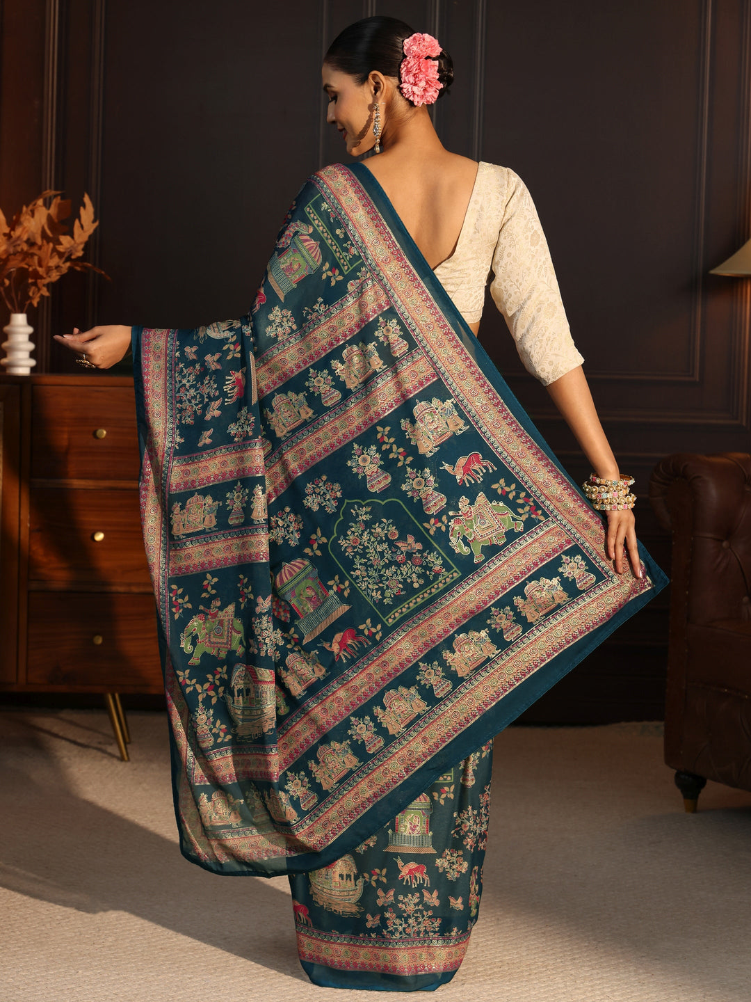  Libas Blue Ethnic Printed Georgette Saree 