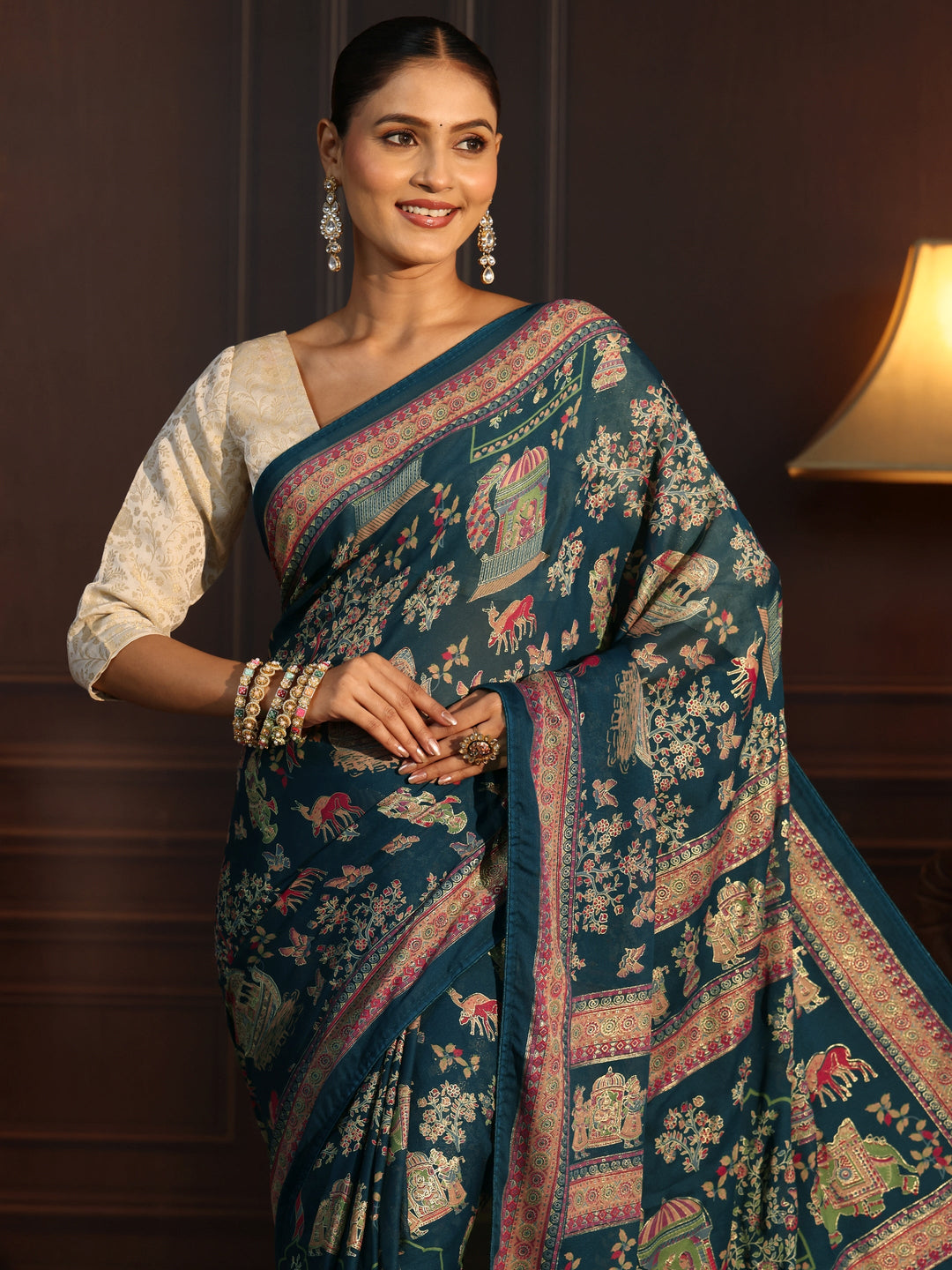  Libas Blue Ethnic Printed Georgette Saree 