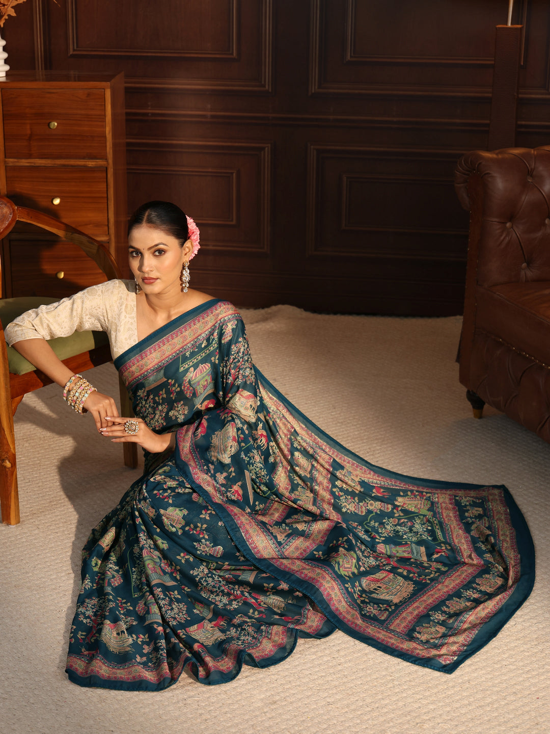  Libas Blue Ethnic Printed Georgette Saree 