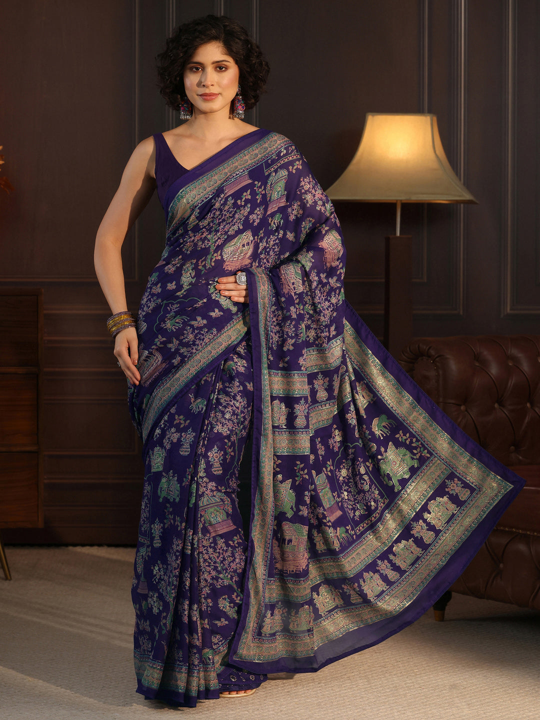  Libas Purple Ethnic Printed Georgette Saree 