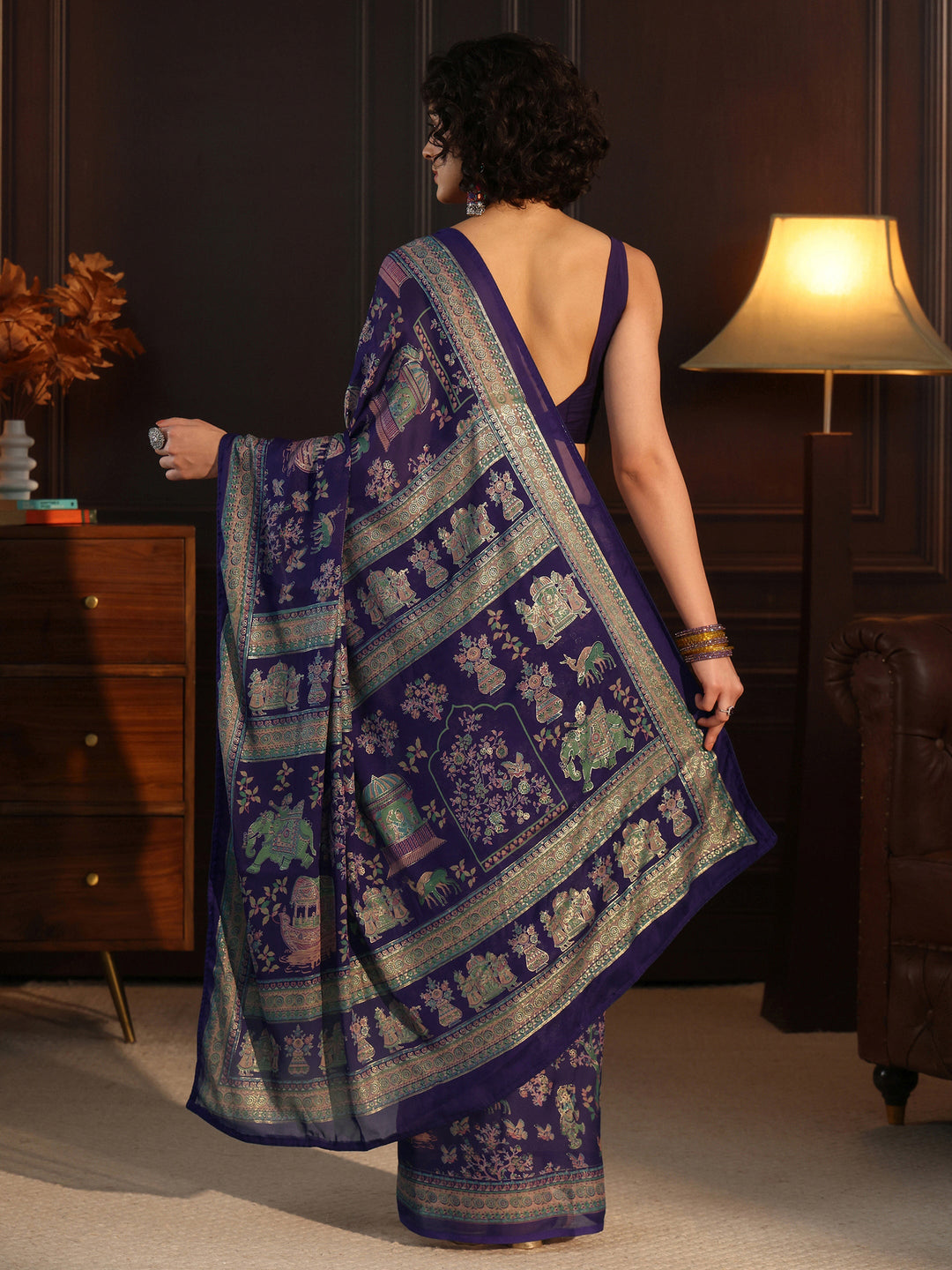  Libas Purple Ethnic Printed Georgette Saree 