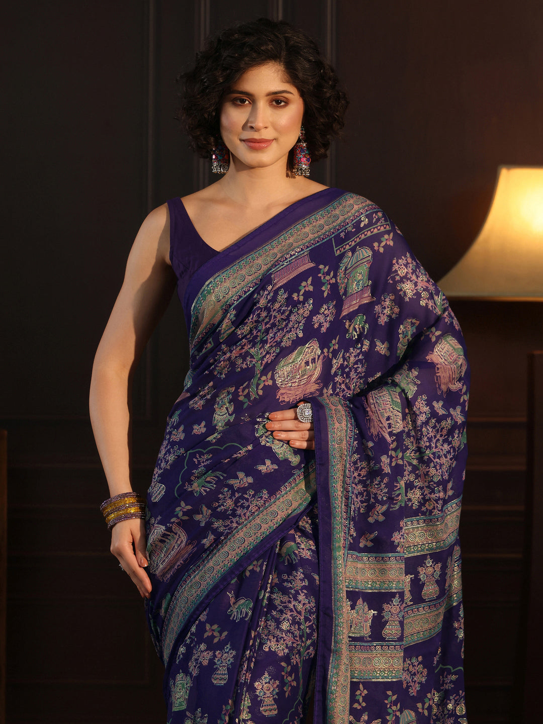  Libas Purple Ethnic Printed Georgette Saree 