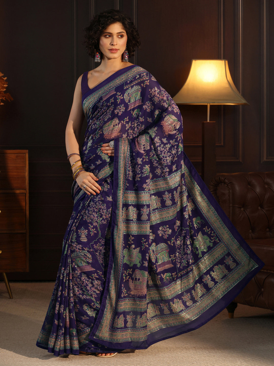  Libas Purple Ethnic Printed Georgette Saree 