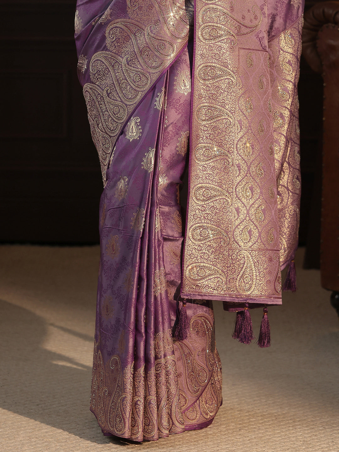  Libas Art Purple Paisley Woven Design Satin Saree 