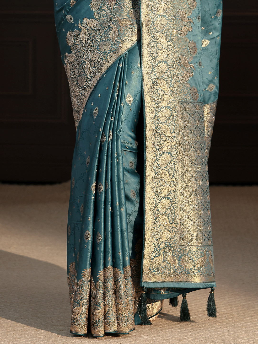  Libas Art Dusty Blue Ethnic Woven Design Satin Saree 