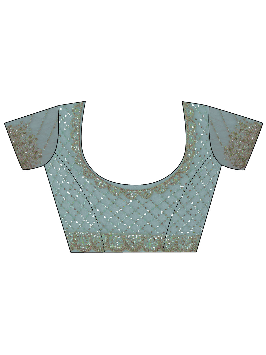  Libas Art Blue Embellished Net Saree with Scalloped Border 