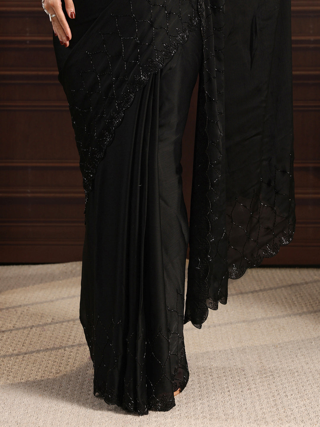  Libas Art Black Tissue Saree with Embellished Border 