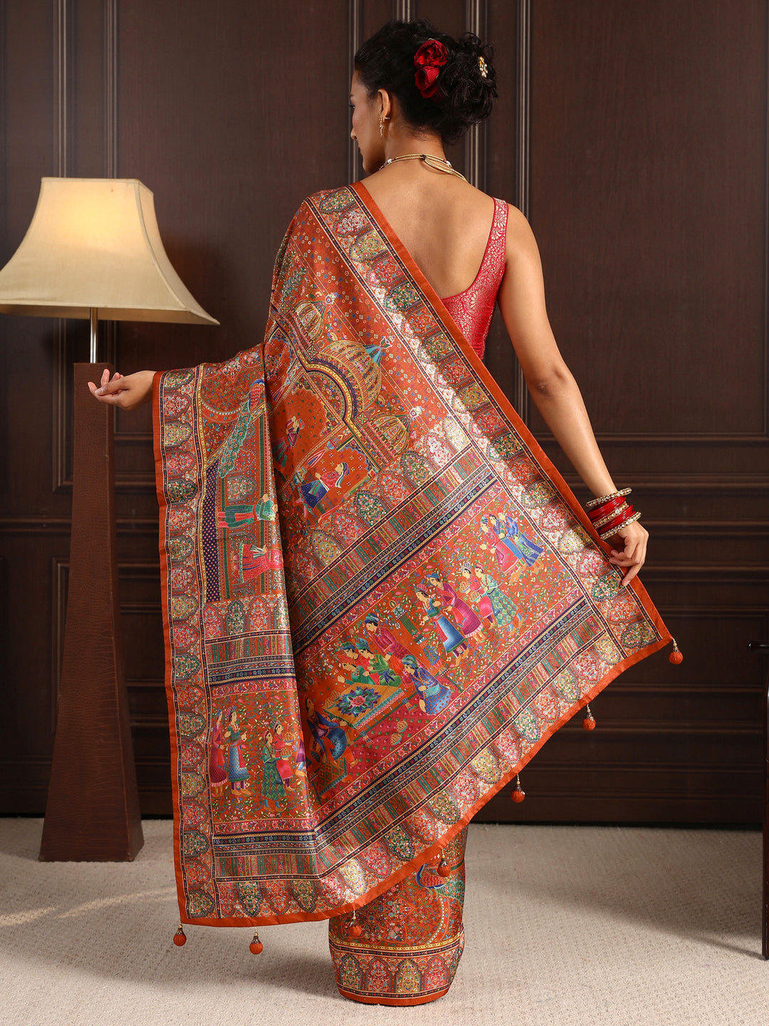 Libas Art Black Mughal Design Digital Print Silk Blend Saree 