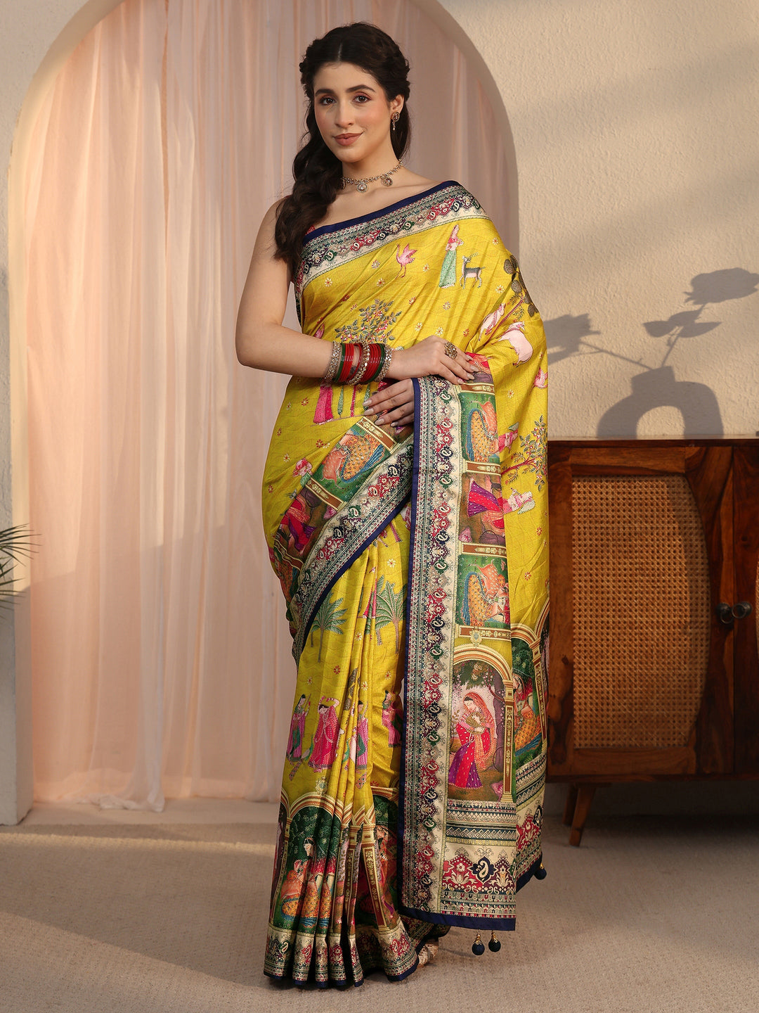  Libas Yellow Pichwai Digital Print Silk Blend Saree 
