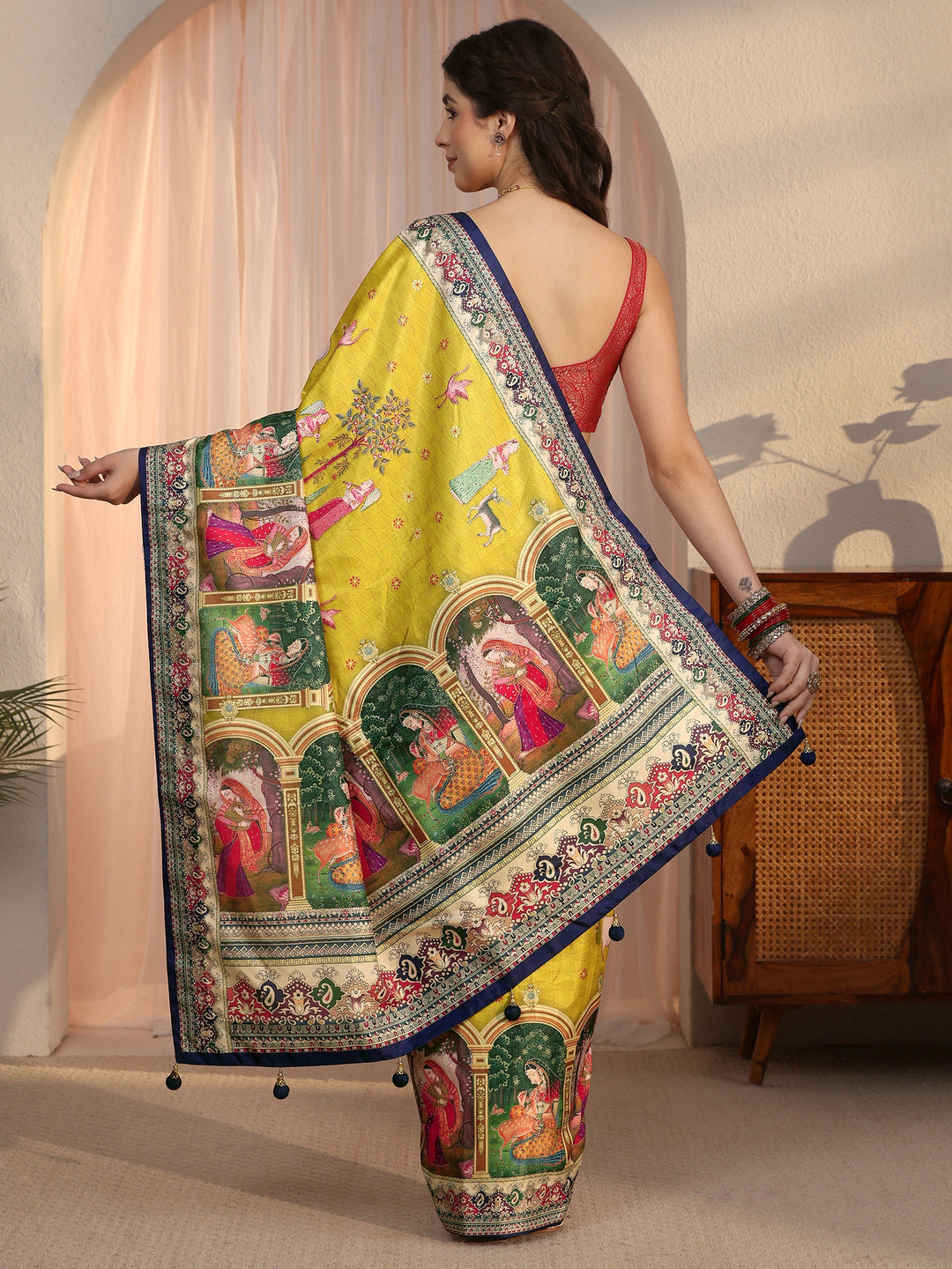  Libas Yellow Pichwai Digital Print Silk Blend Saree 