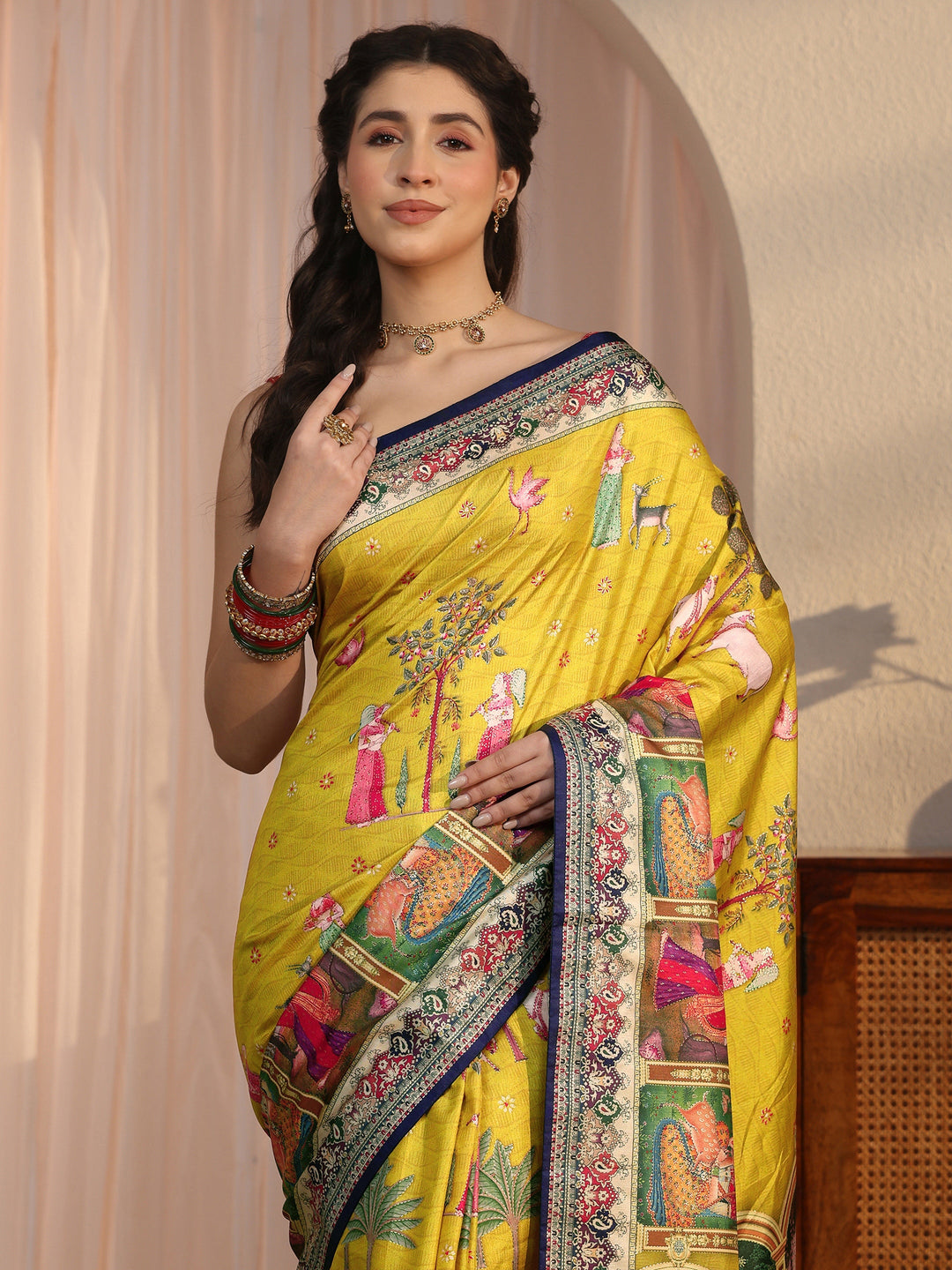  Libas Yellow Pichwai Digital Print Silk Blend Saree 