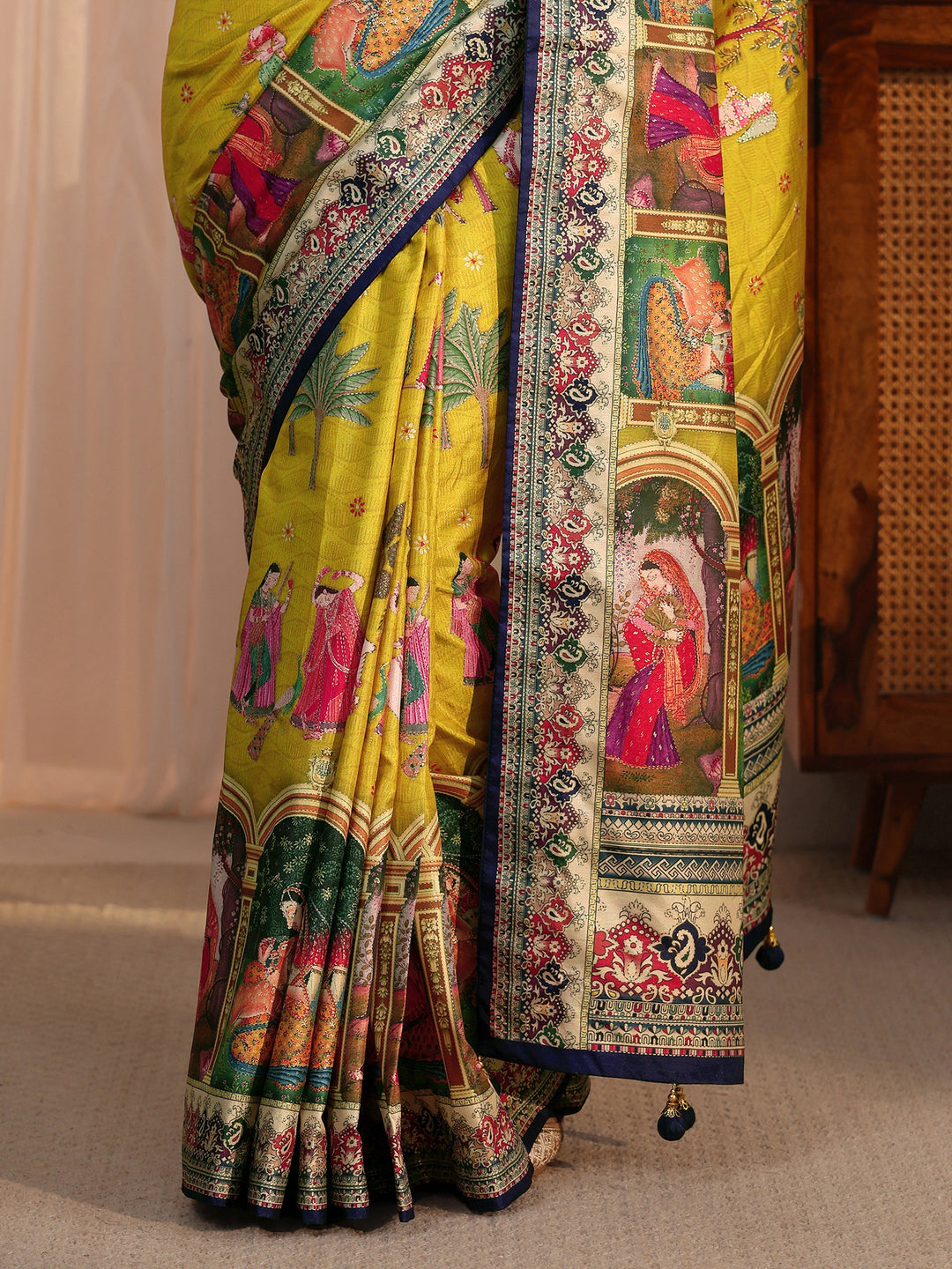  Libas Yellow Pichwai Digital Print Silk Blend Saree 