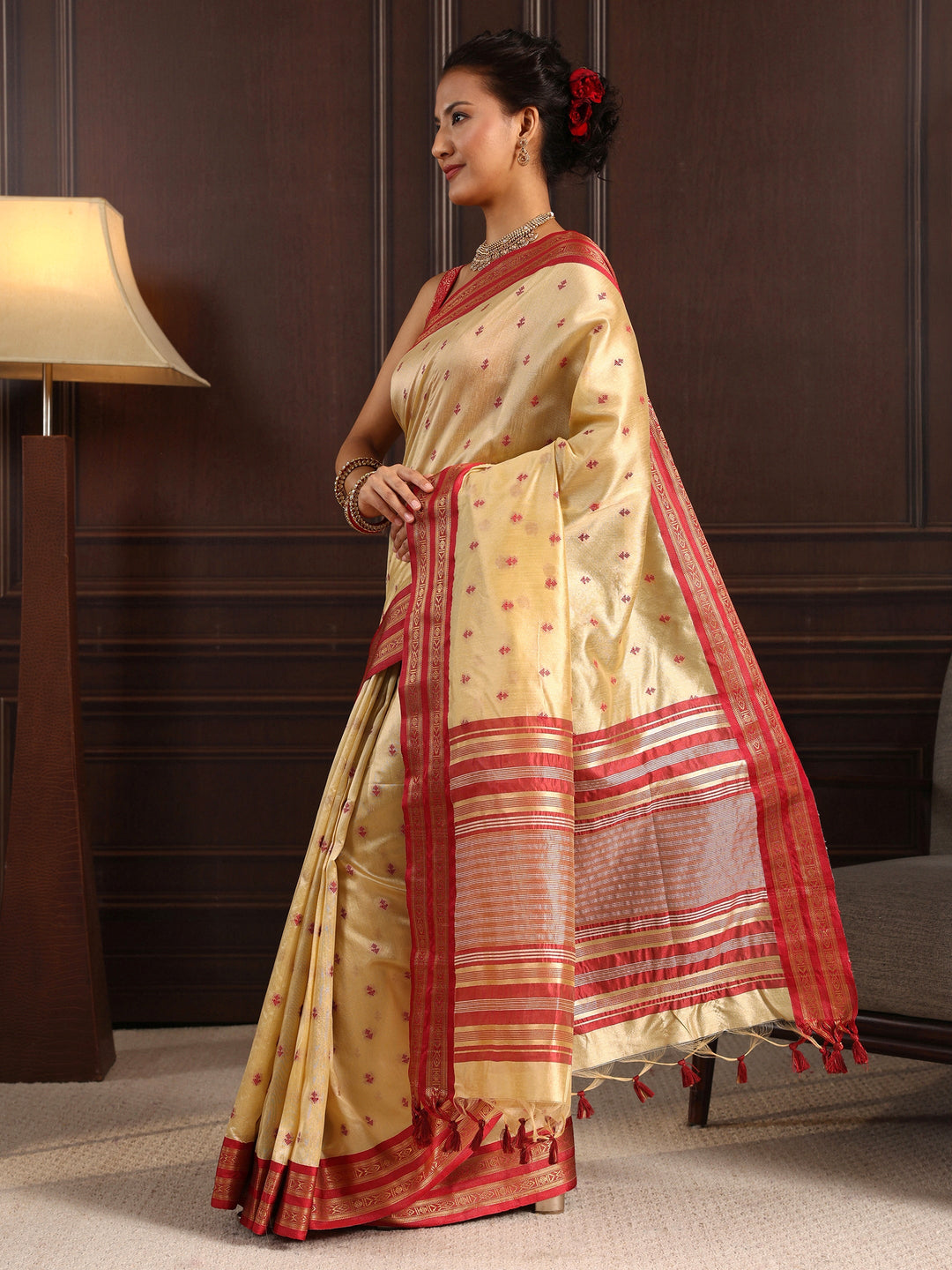  Libas Beige Ethnic Motif Woven Design Silk Blend Saree 