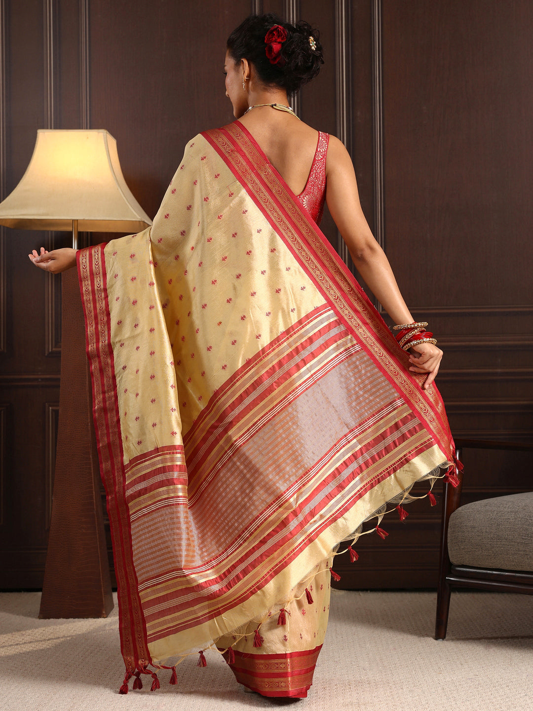  Libas Beige Ethnic Motif Woven Design Silk Blend Saree 