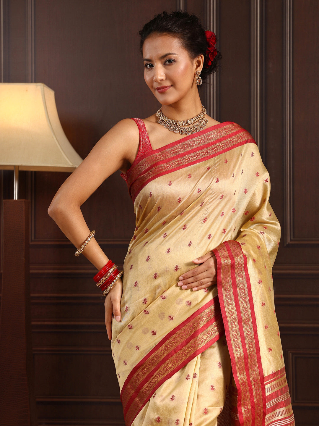  Libas Beige Ethnic Motif Woven Design Silk Blend Saree 
