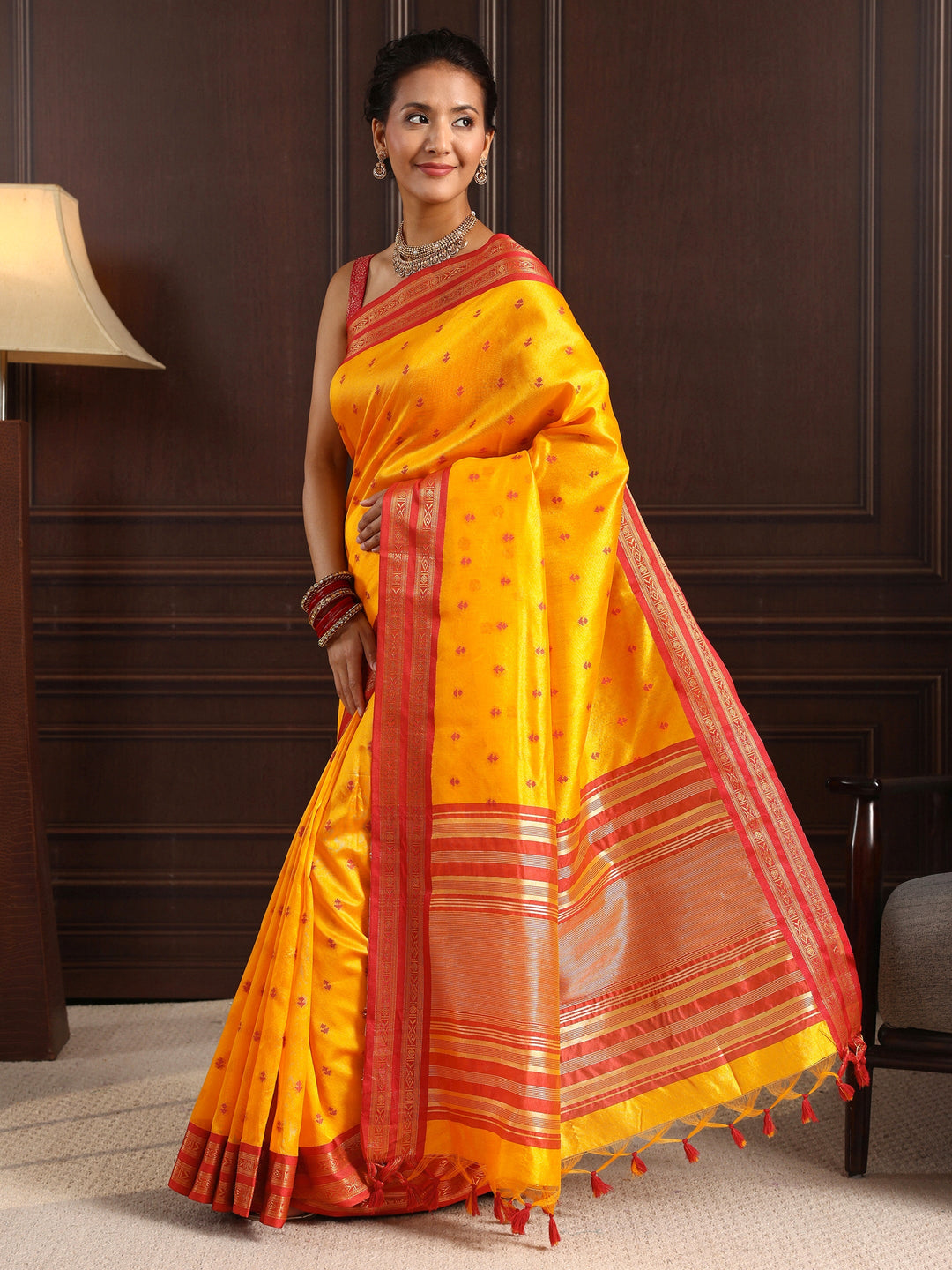  Libas Yellow Ethnic Motif Woven Design Silk Blend Saree 